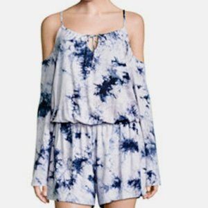 Bella Sky-Blue Tie Dye Cold Shoulder Romper